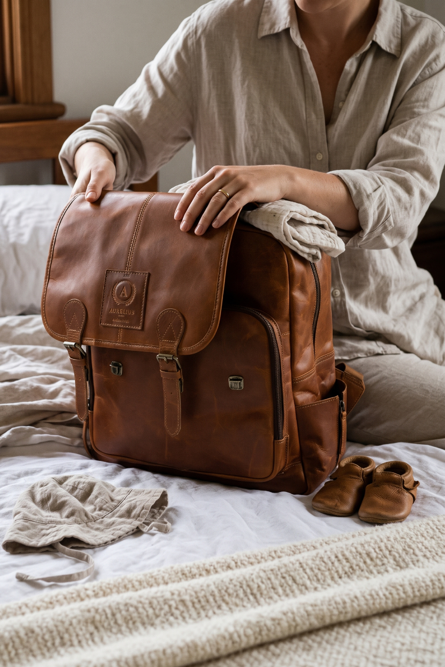 Oscar Leather Baby Backpack